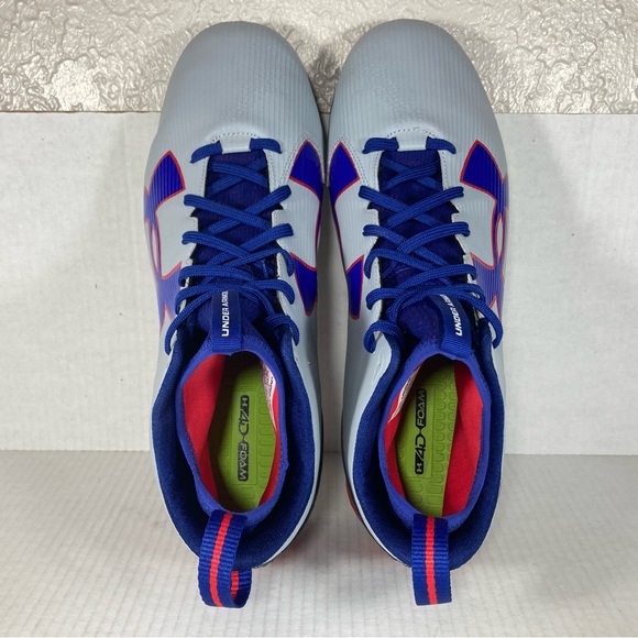 NEW Under Armour Mid Football Cleats Size 14.5 Mens Gray Blue Red Athletic Sport - Picture 6 of 8